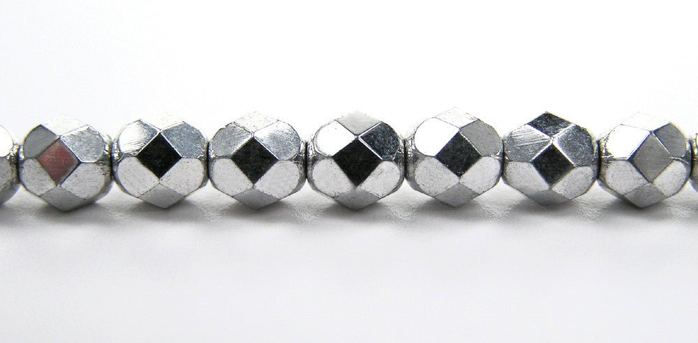 Crystal Labrador CAL Full, Czech Fire Polished Round Faceted Glass Beads, 16 inch strand or loose, full silver