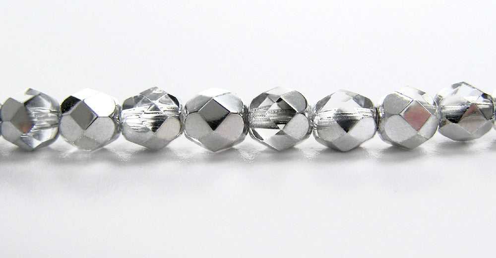 Crystal Labrador CAL Half, Czech Fire Polished Round Glass Beads, 16 inch strand
