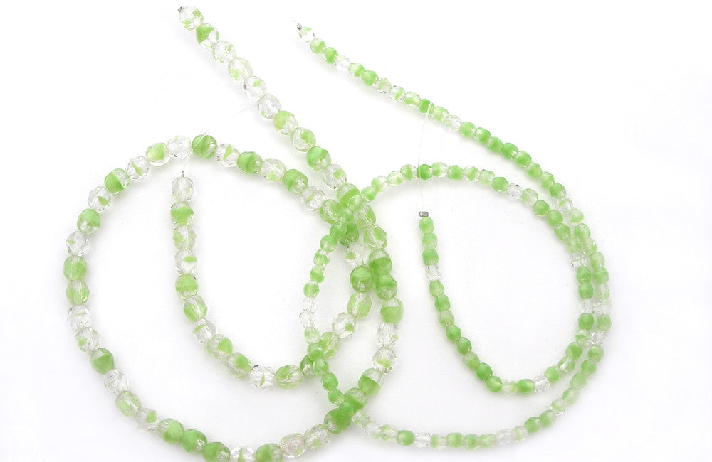 Crystal Light Green Givre, 2-tone combination, Czech Fire Polished Round Faceted Glass Beads