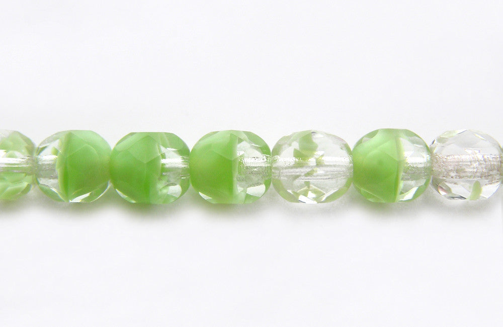 Crystal Light Green Givre, 2-tone combination, Czech Fire Polished Round Faceted Glass Beads