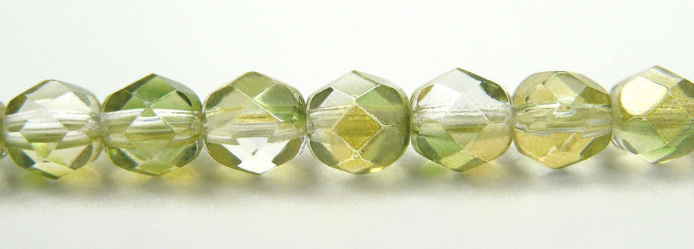 Crystal Limette Luster coated, Czech Fire Polished Round Faceted Glass Beads, 16 inch strand