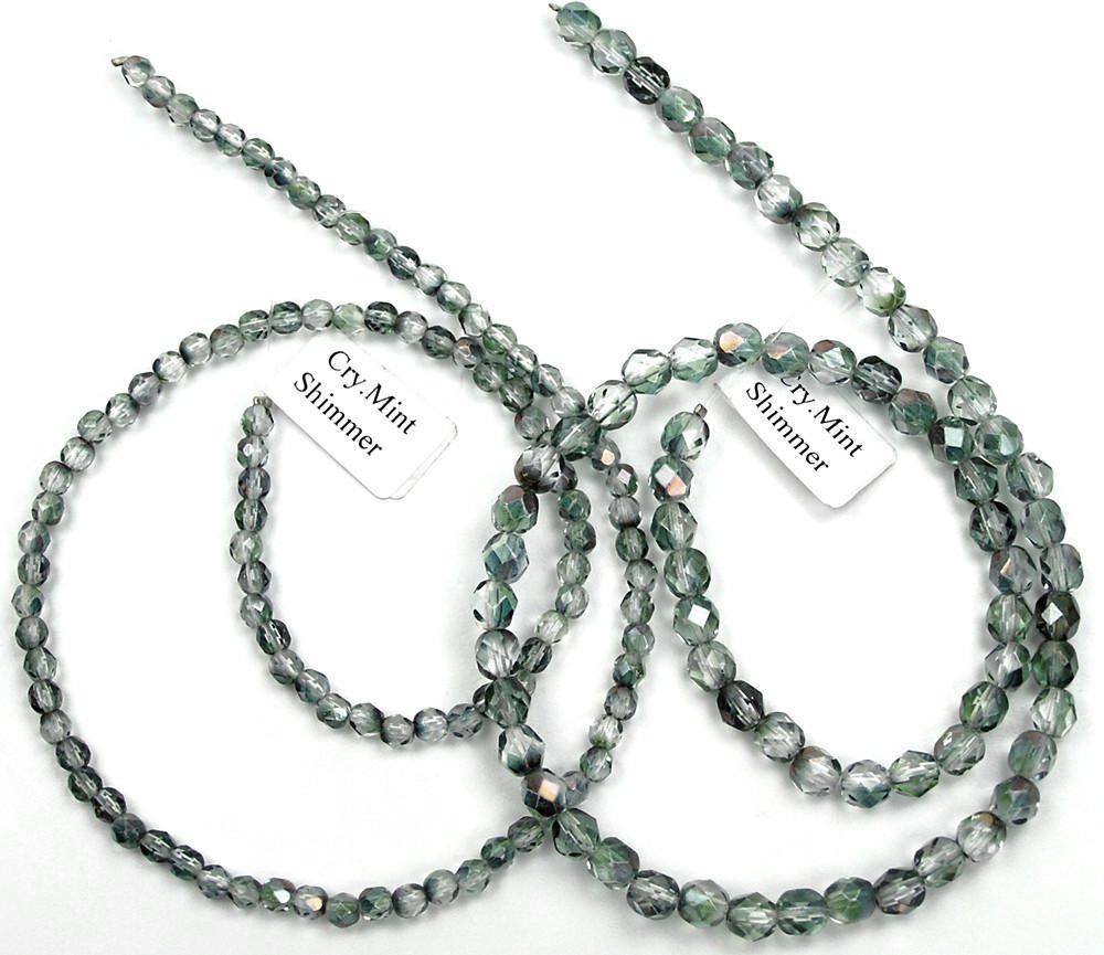 Crystal Mint Shimmer Luster, Czech Fire Polished Round Faceted Glass Beads, 16 inch strand