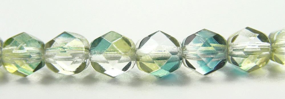 Crystal Oceanic Luster coated Traditional Czech Fire Polished Round Faceted Glass Beads clear green yellow