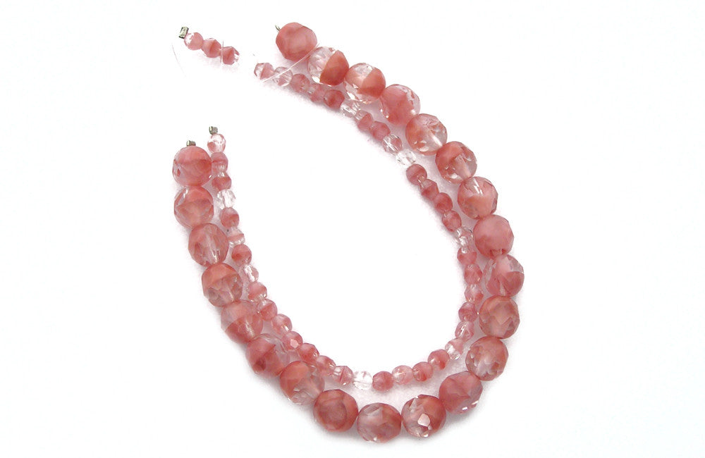 Crystal Pink Givre, 2-tone combination, Czech Fire Polished Round Faceted Glass Beads, 7 inch strands