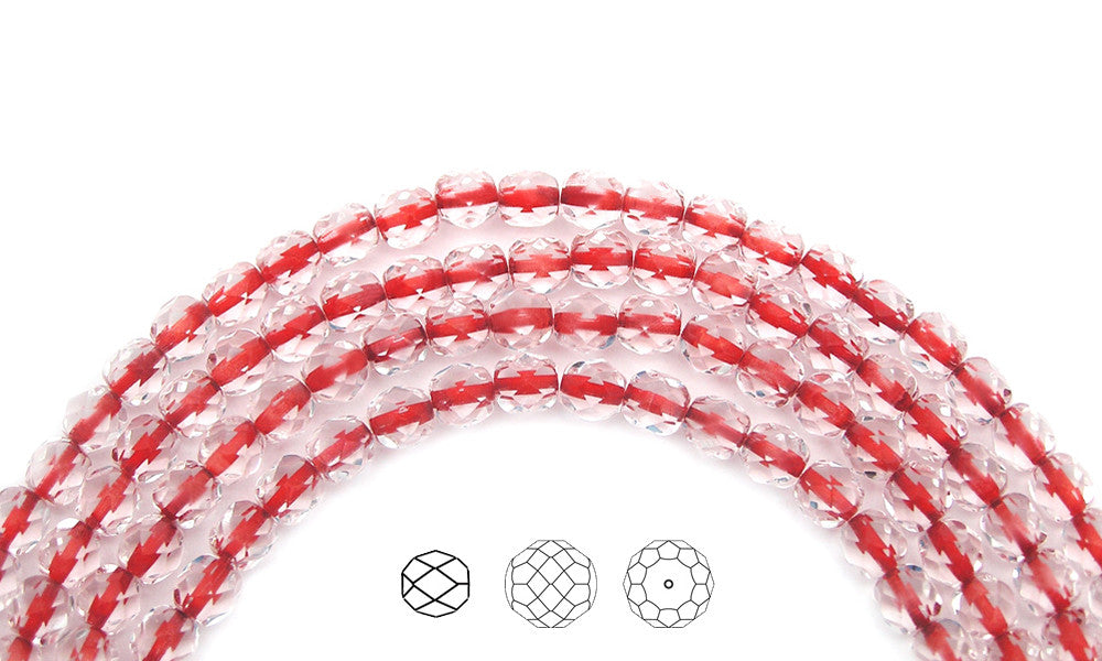Crystal Red Lined, loose Czech Fire Polished Round Faceted Glass Beads (clear crystal with red color lining), 4mm, 600pcs