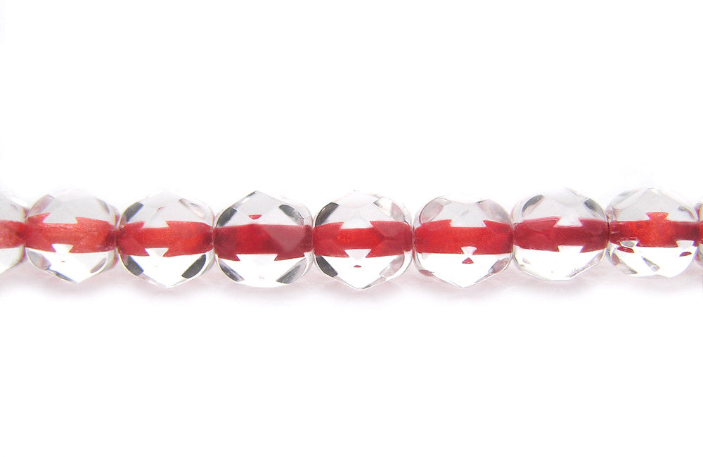 Crystal Red Lined, Czech Fire Polished Round Faceted Glass Beads, 4mm, 16 inch strand
