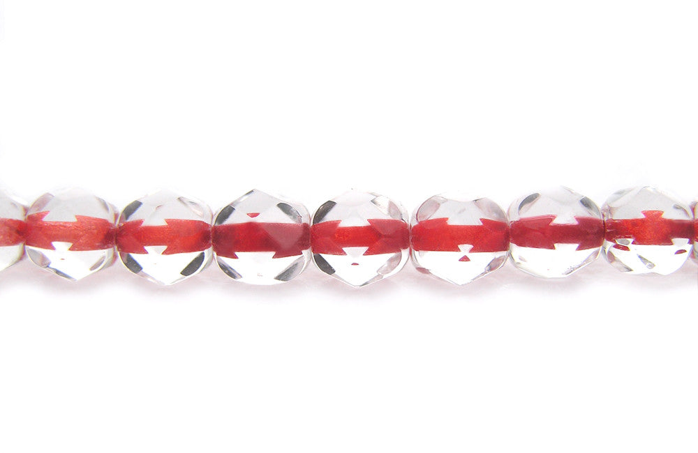 Crystal Red Lined, Czech Fire Polished Round Faceted Glass Beads, 16 inch strand