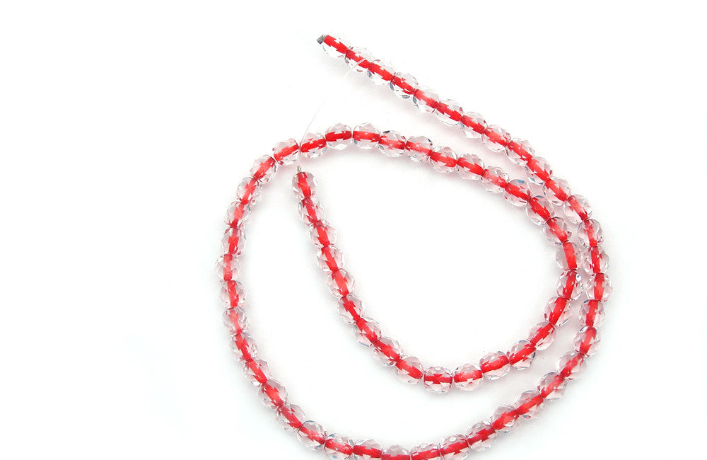 Crystal Red Lined, Czech Fire Polished Round Faceted Glass Beads, 4mm, 16 inch strand