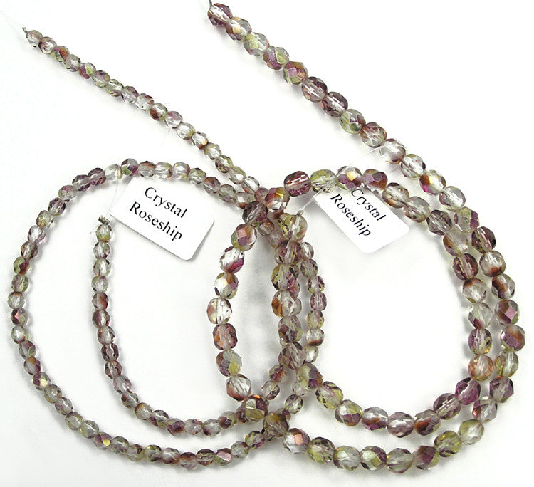 Crystal Rosehip Luster, Czech Fire Polished Round Faceted Glass Beads, 16 inch strand