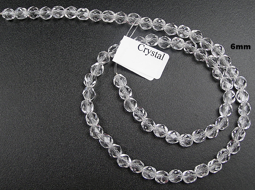 Clear Crystal Czech Fire Polished Round Faceted Glass Beads 16 inch strands or loose