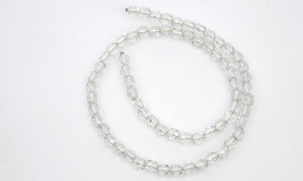 Crystal Silver Lined, Czech Fire Polished Round Faceted Glass Beads, 16 inch strand