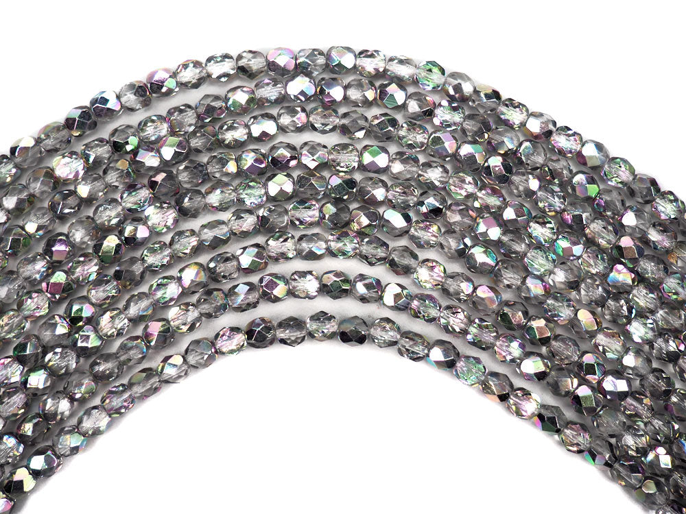 Crystal Vitrail Light 2-sided, Czech Fire Polished Round Glass Beads, 16 inch strand