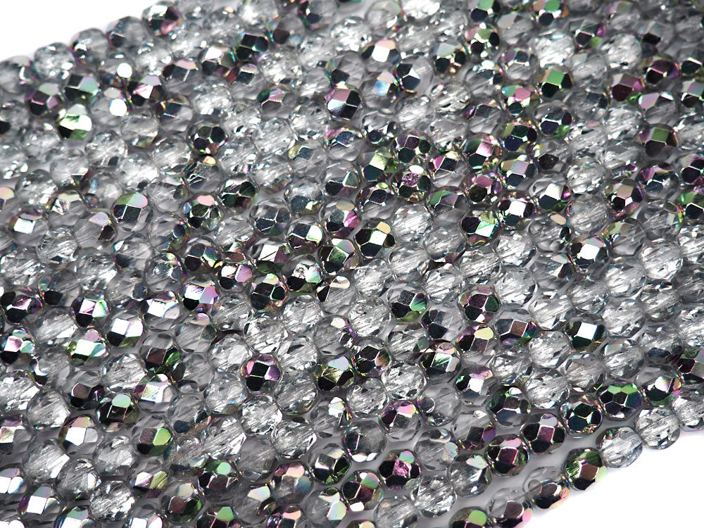 Crystal Vitrail Pink, loose Czech Fire Polished Round Faceted Glass Beads, 4mm, 6mm