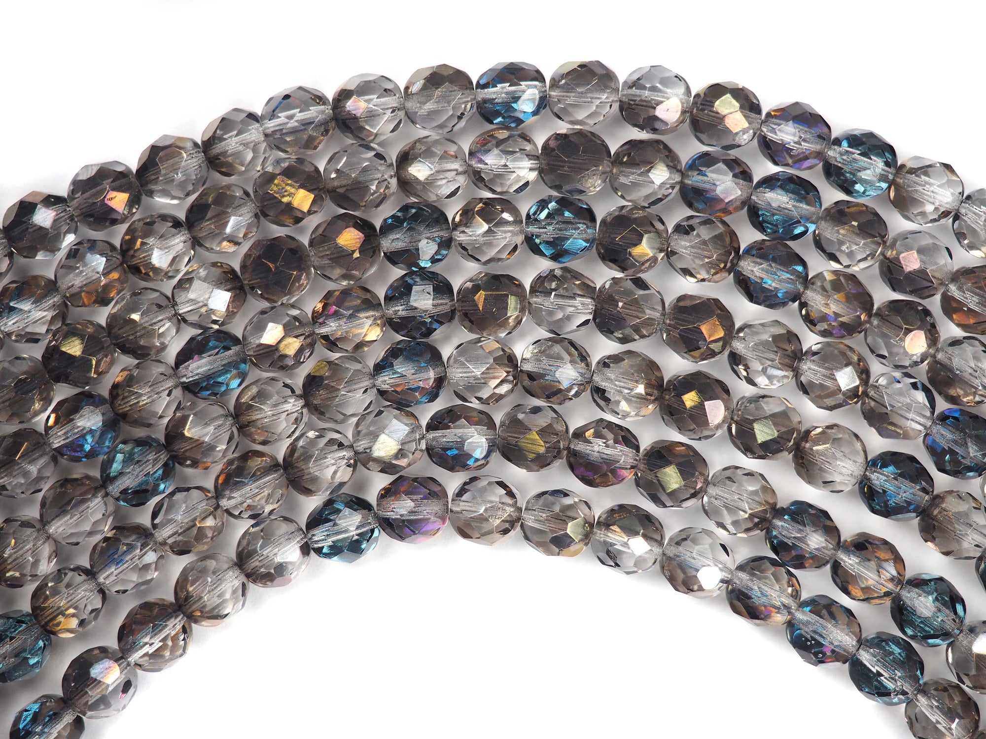 Crystal Blue Valentinite Half coated, Czech Fire Polished Round Faceted Glass Beads, 16 inches 8mm 51 pieces