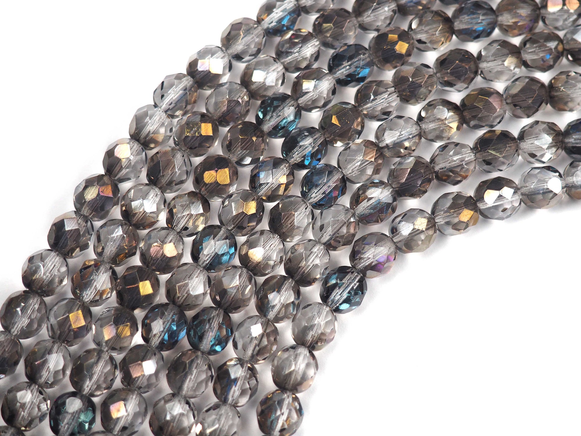 Crystal Blue Valentinite Half coated, Czech Fire Polished Round Faceted Glass Beads, 16 inches 8mm 51 pieces