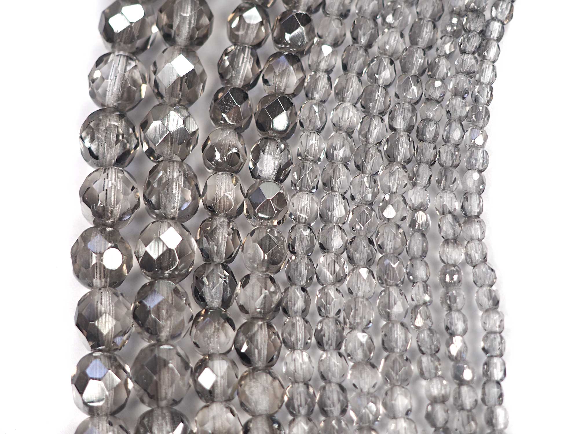 Crystal Velvet Dark Coated (Silver Shade, Platinum Steel), Czech Fire Polished Round Faceted Glass Beads, 16 inch strand