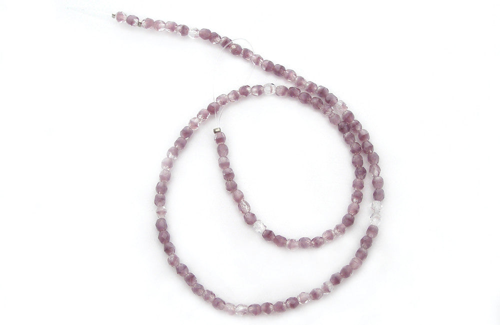 Crystal Violet Givre, 2-tone combination, Czech Fire Polished Round Faceted Glass Beads, 16 inch strands, 4mm 102pcs