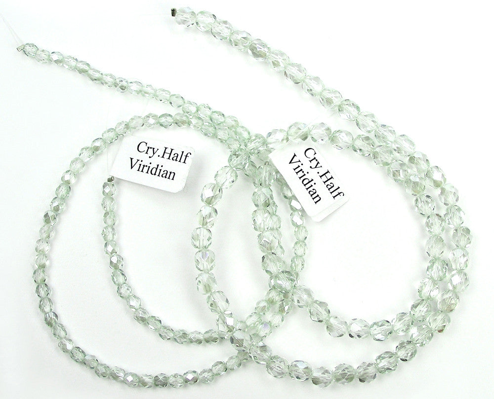 Crystal Viridian Half coated, Czech Fire Polished Round Faceted Glass Beads, 16 in strand, 4mm, 6mm, 8mm