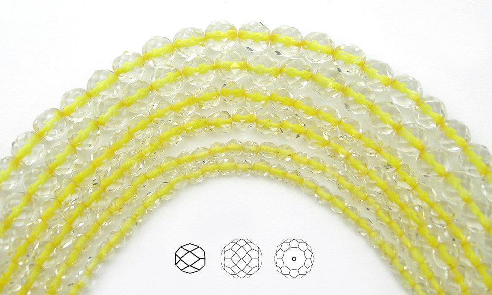 Crystal Yellow Lined, loose Czech Fire Polished Round Faceted Glass Beads (clear crystal with yellow color lining)