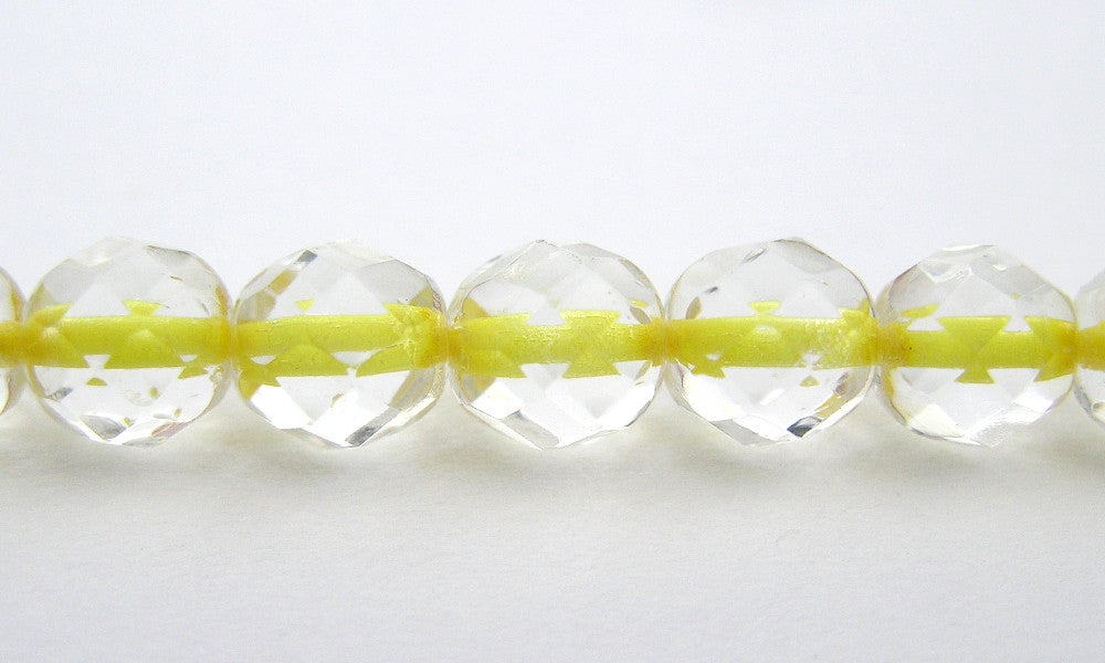 Crystal Yellow Lined, Czech Fire Polished Round Faceted Glass Beads, 16 inch strand