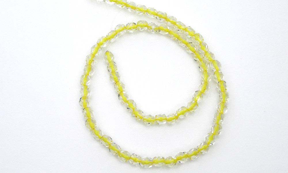 Crystal Yellow Lined, Czech Fire Polished Round Faceted Glass Beads, 16 inch strand