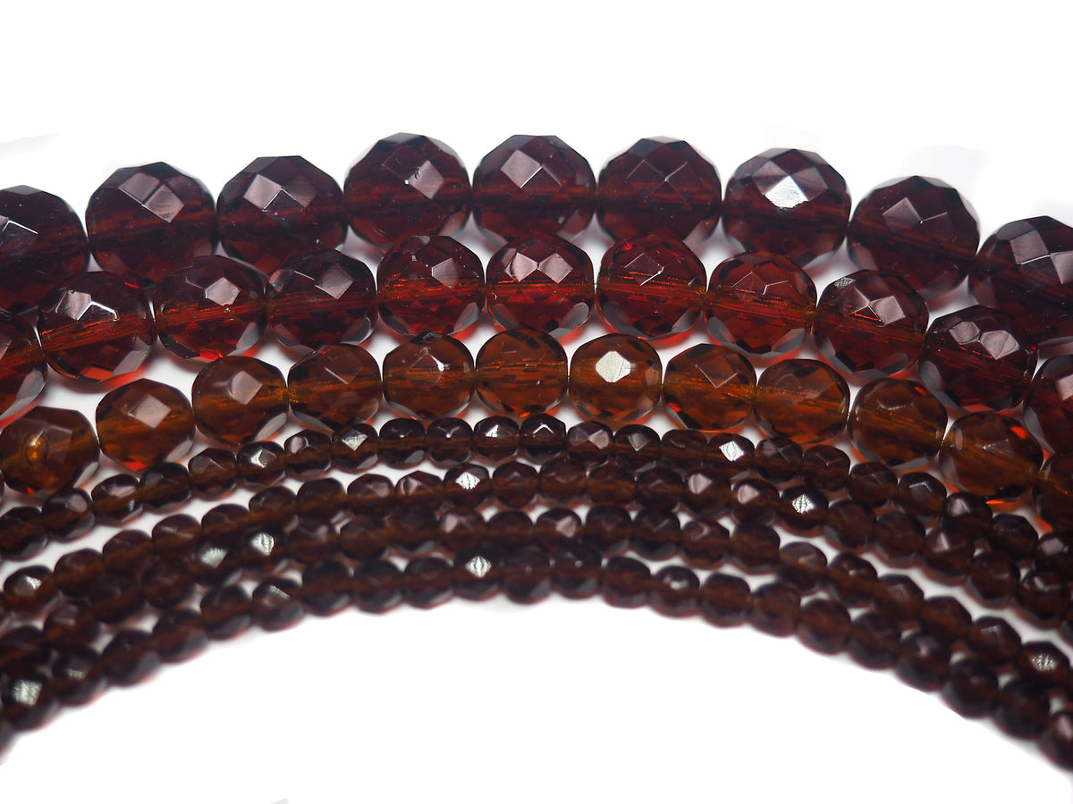 Garnet, Czech Fire Polished Round Faceted Glass Beads, 16 inch