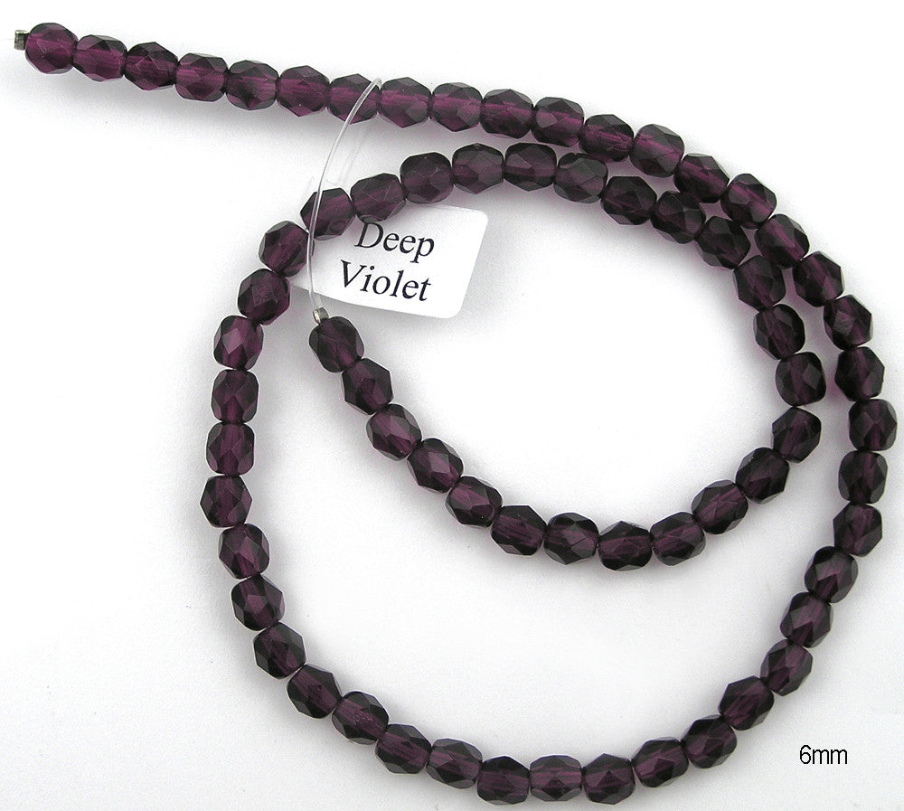 Deep Violet, Czech Fire Polished Round Faceted Glass Beads, 16 inch strand