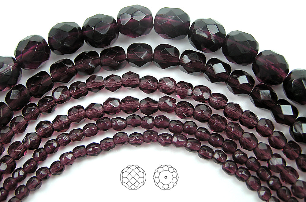 Czech 4mm Round Druk Glass Beads -Iridescent Dark Purple