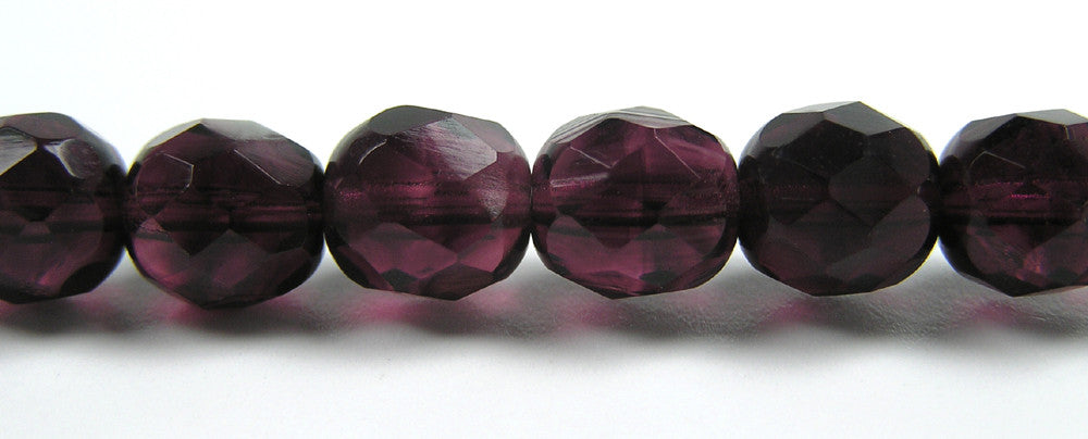 Deep Violet, Czech Fire Polished Round Faceted Glass Beads, 16 inch strand