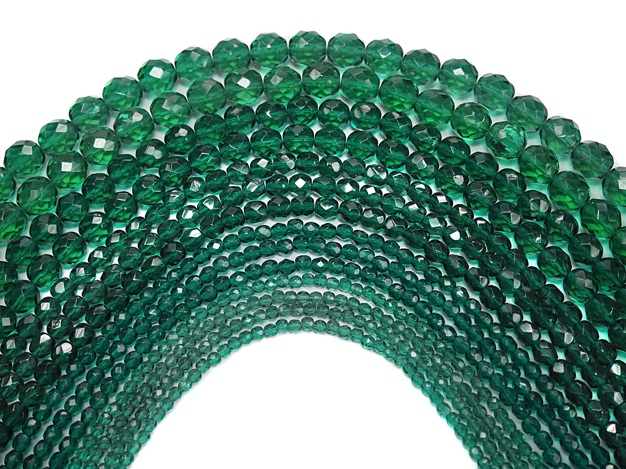 Emerald green, Czech Fire Polished Round Faceted Glass Beads, 16 inch strand