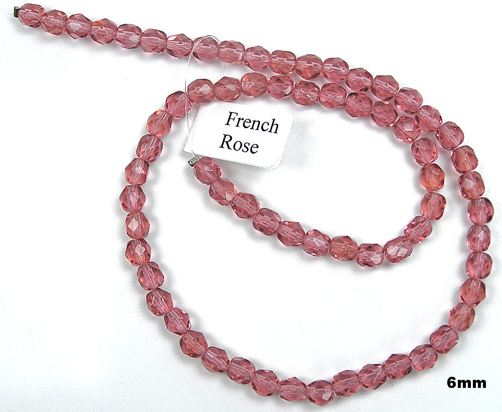 French Rose, Czech Fire Polished Round Faceted Glass Beads