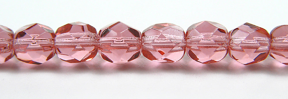 French Rose, Czech Fire Polished Round Faceted Glass Beads