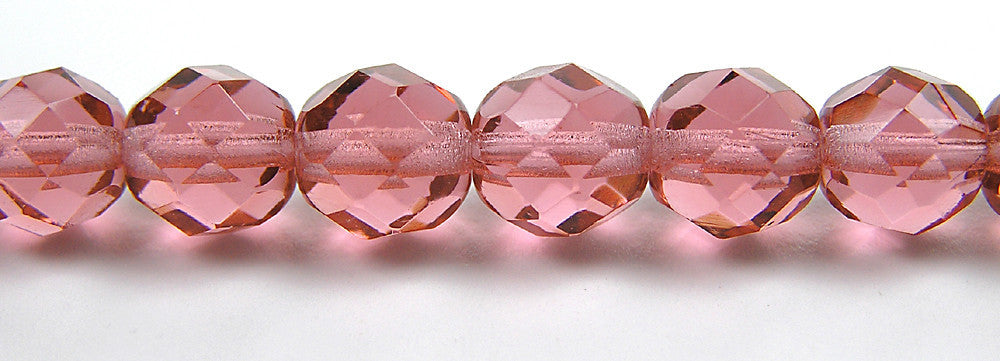 French Rose, Czech Fire Polished Round Faceted Glass Beads