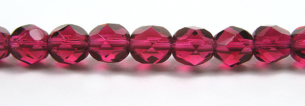 Fuchsia, Czech Fire Polished Round Faceted Glass Beads, 16 inch strand