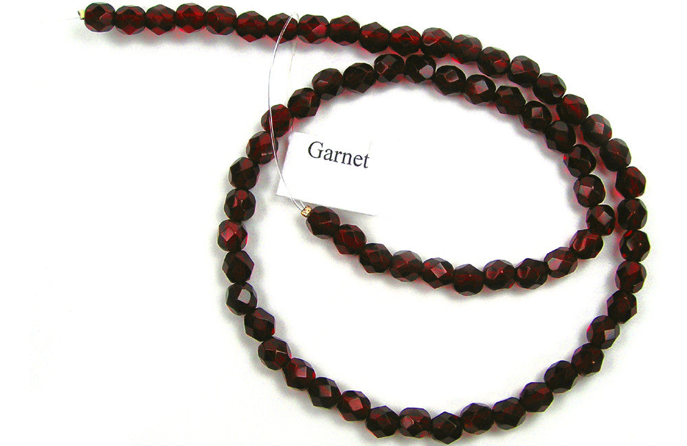 Garnet, Czech Fire Polished Round Faceted Glass Beads, 16 inch strand, -  Crystals and Beads for Friends