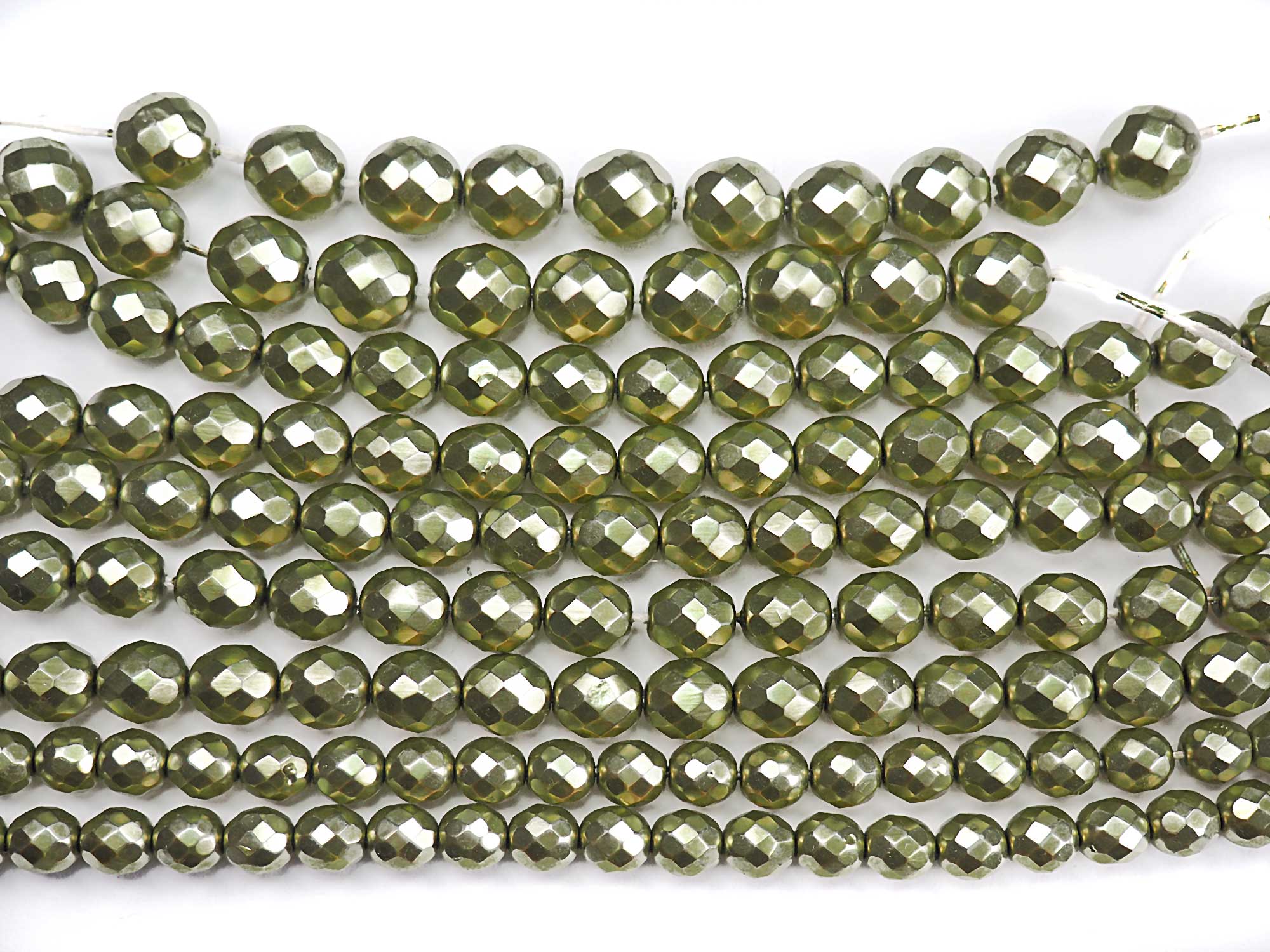 Light Green Carmen Metallic Pearl, Czech Fire Polished Round Faceted Glass Beads, Faceted Pearls