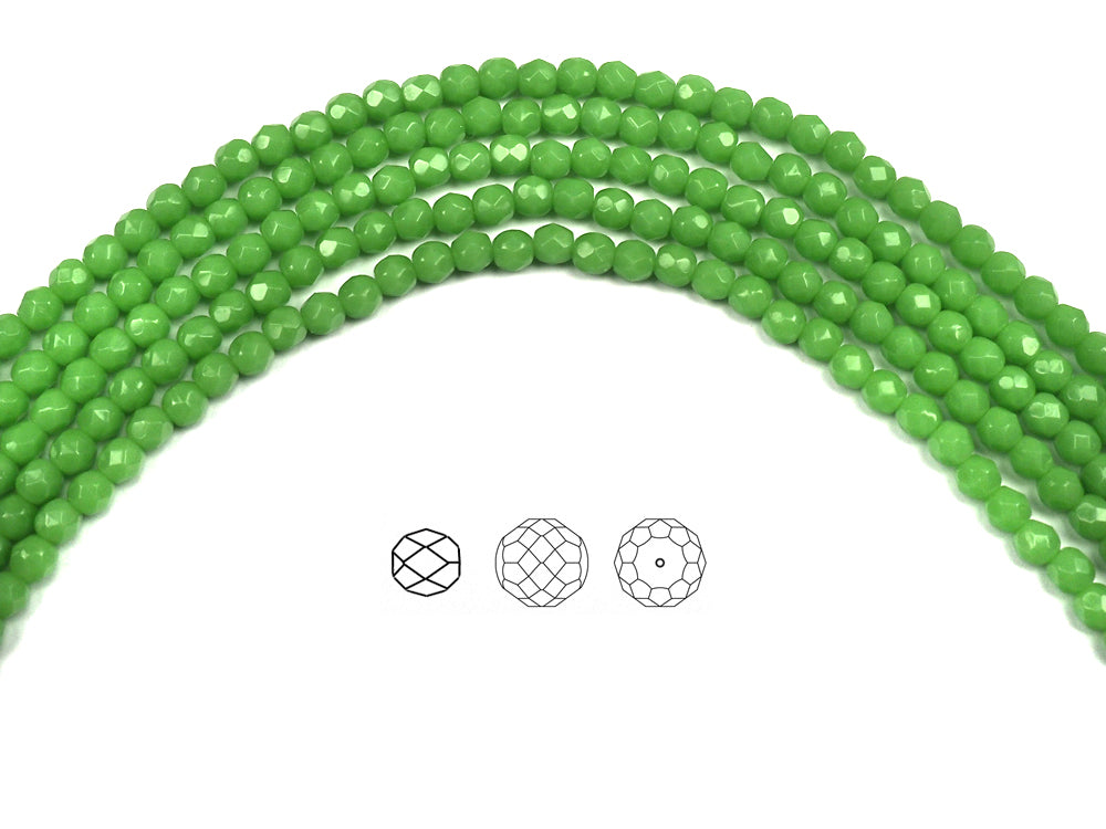 Green Opal, Czech Fire Polished Round Faceted Glass Beads