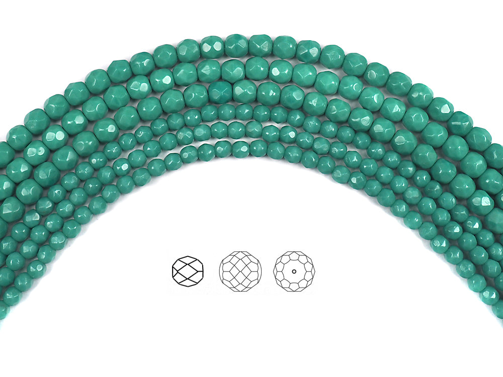 Opaque Green (Green Turquoise), Czech Fire Polished Round Faceted Glass Beads, 16 inch strand