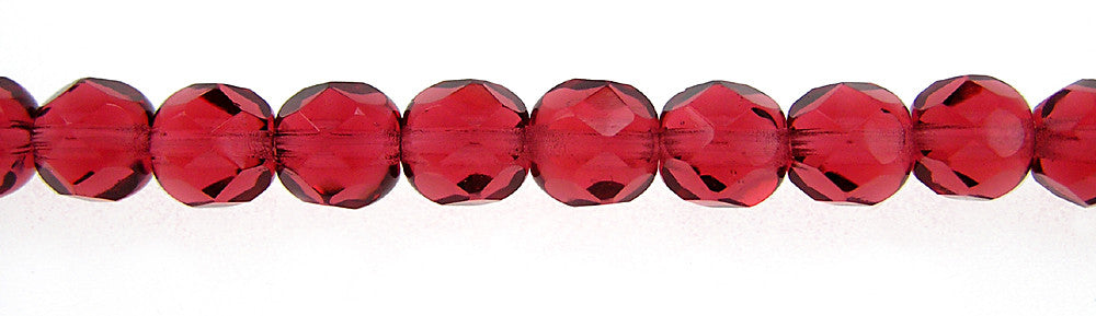 Hot Pink, Czech Fire Polished Round Faceted Glass Beads, 16 inch strand