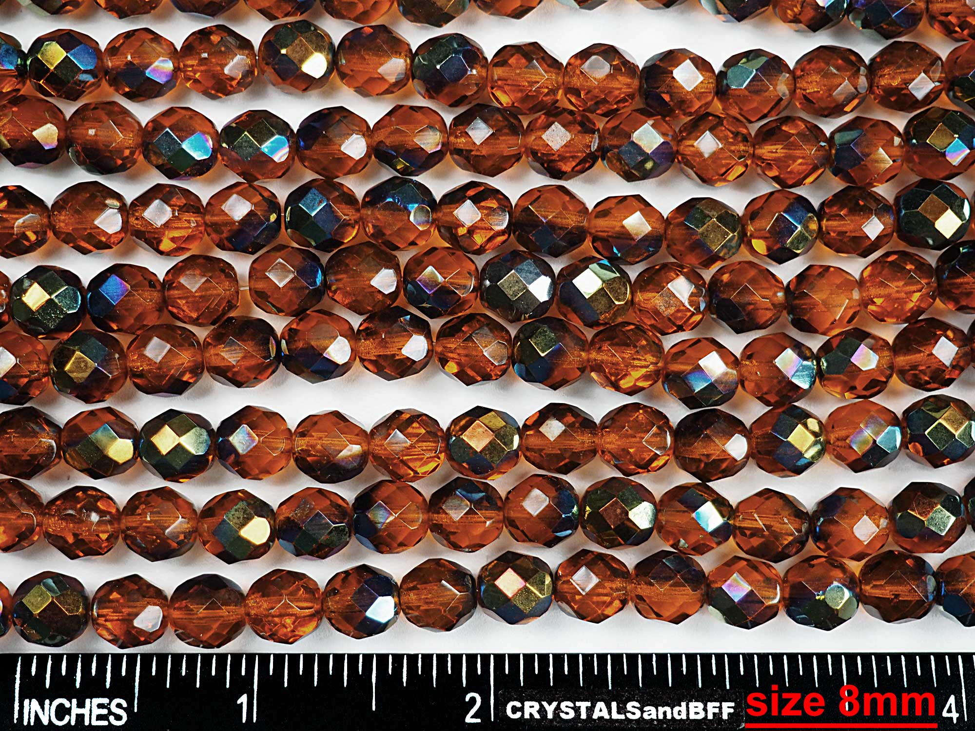 Indian Red Sun Santander coated Czech Fire Polished Round Faceted Glass Beads 16 inch strand 3mm