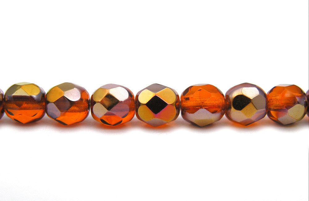 Indian Red Sun Santander coated Czech Fire Polished Round Faceted Glass Beads 16 inch strand 3mm