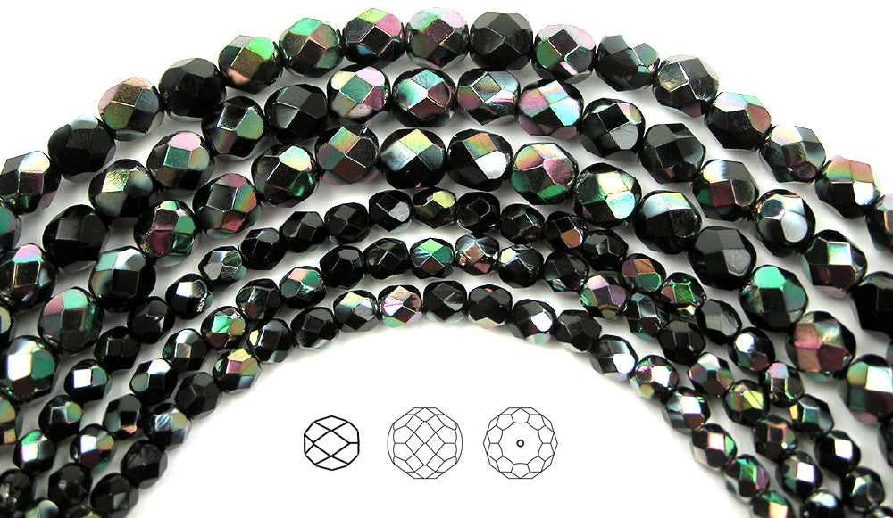 Jet Apricot coated, loose Czech Fire Polished Round Faceted Glass Beads, 4mm, 600pcs