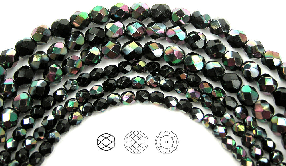 Jet Apricot coated, loose Czech Fire Polished Round Faceted Glass Beads, 4mm, 600pcs