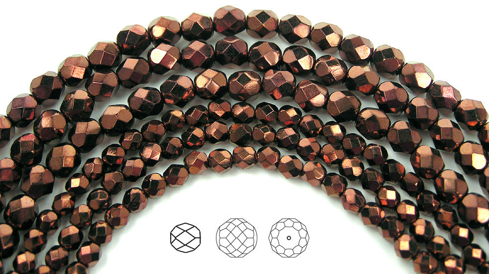 Jet Bronze fully coated Czech Fire Polished Round Faceted Glass Beads 3mm 4mm 6mm 8mm 10mm 12mm