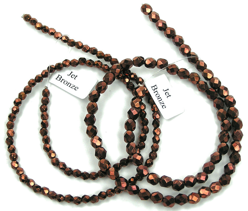 Jet Bronze fully coated Czech Fire Polished Round Faceted Glass Beads 3mm 4mm 6mm 8mm 10mm 12mm