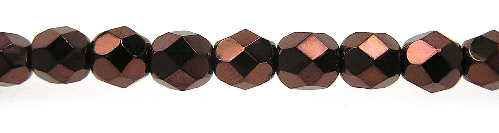 Jet Bronze fully coated, Czech Fire Polished Round Faceted Glass Beads, 16 inch strand