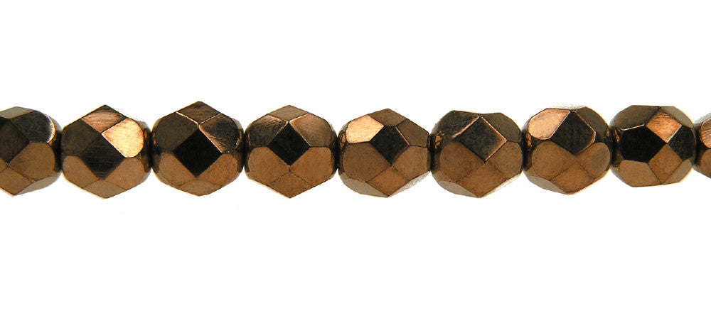 Jet Gold Bronze, Czech Fire Polished Round Faceted Glass Beads, 16 inch strand