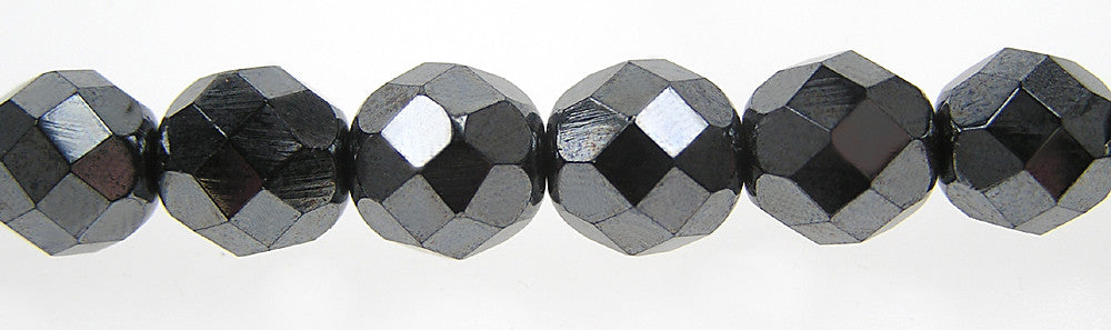 Jet Hematite fully coated Czech Fire Polished Round Faceted Glass Beads 16 inch strands or loose dark silver