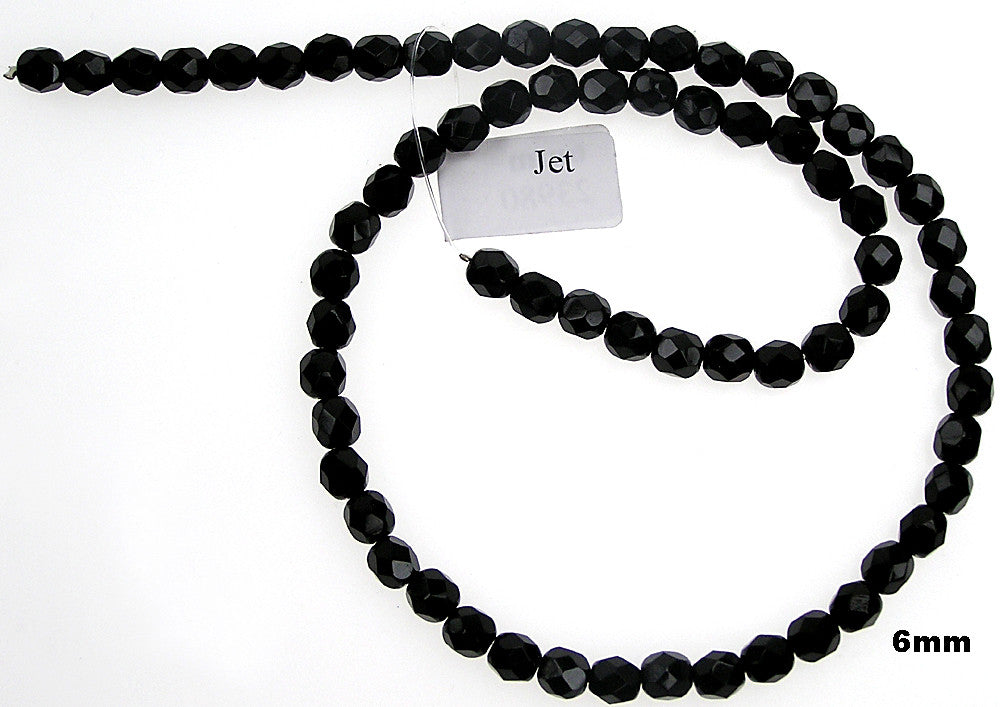 Jet black Czech Fire Polished Round Faceted Glass Beads 16 inch strands or loose