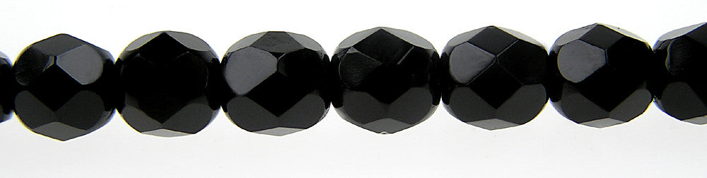 Jet black Czech Fire Polished Round Faceted Glass Beads 16 inch strands or loose